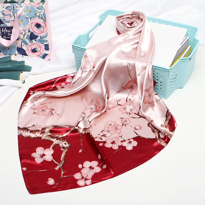 Imitation Silk Small Square Scarf Retro Printing Shawl