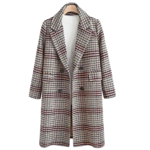 Plus Size Women's Plaid Long Sleeve Lapel Coat Grey - Shop at LoveMi