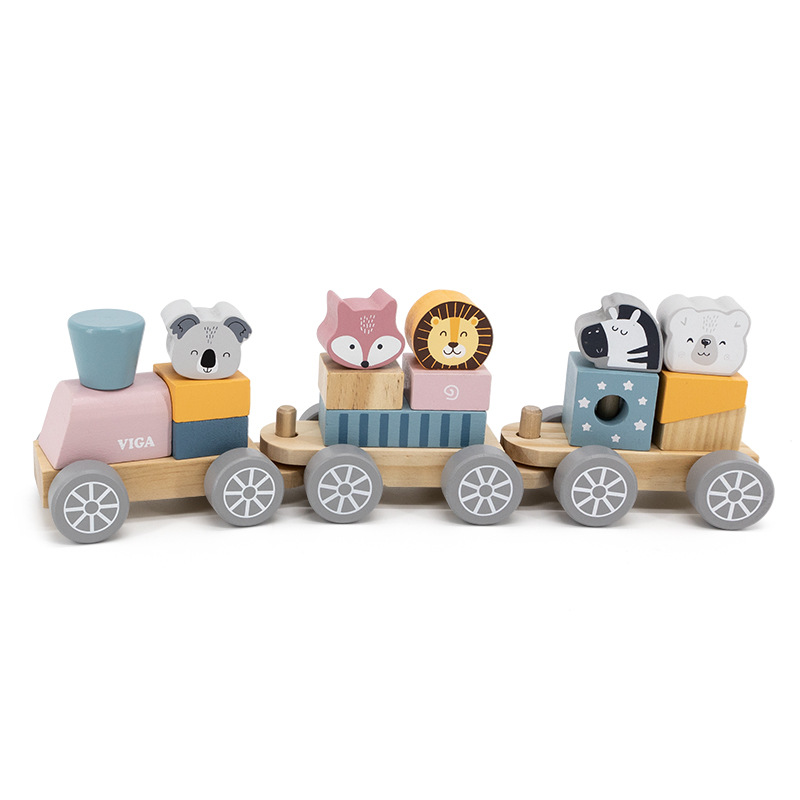 Building Blocks Assembled Toys Children's Wood Train Standing