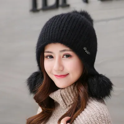 Cute Autumn And Winter Warm Knitted Woolen Hat Black - Shop at LoveMi