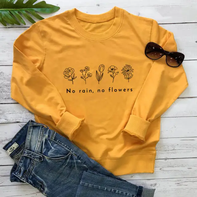 Plant Print Round Neck Pullover Long Sleeve Sweater Yellow Black - Shop at LoveMi