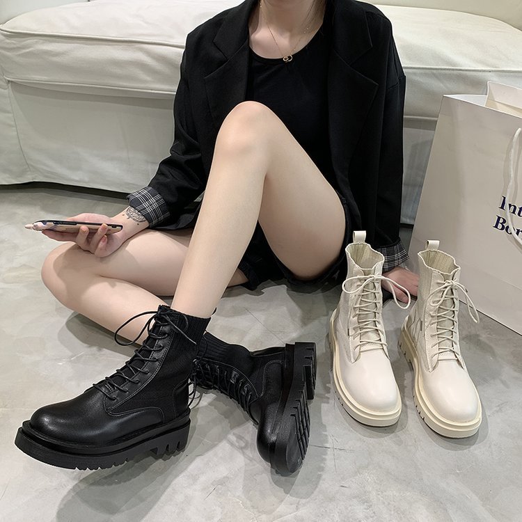 Women's Thin Thick-soled Lace-up Ankle Boots