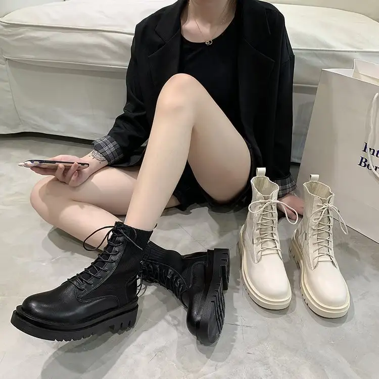 Women's Thin Thick-soled Lace-up Ankle Boots