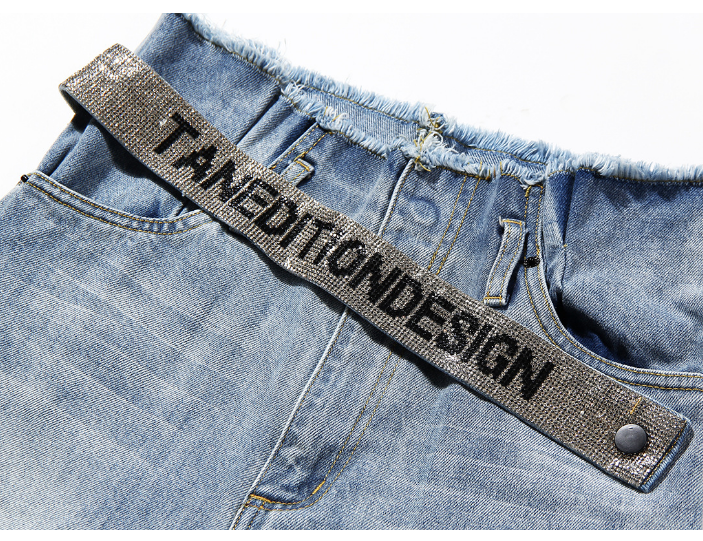 New Korean Ladies Rhinestone Letter Belt High Waist Big Long Legs