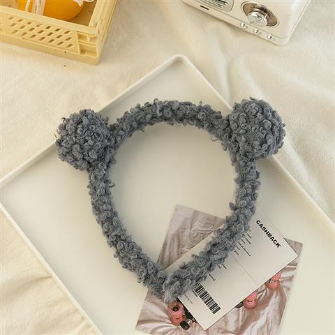 Korean Hair Ball Headband Plush Headband Cute Hair Accessories Net Red Headwear Grey Blue - Shop at LoveMi