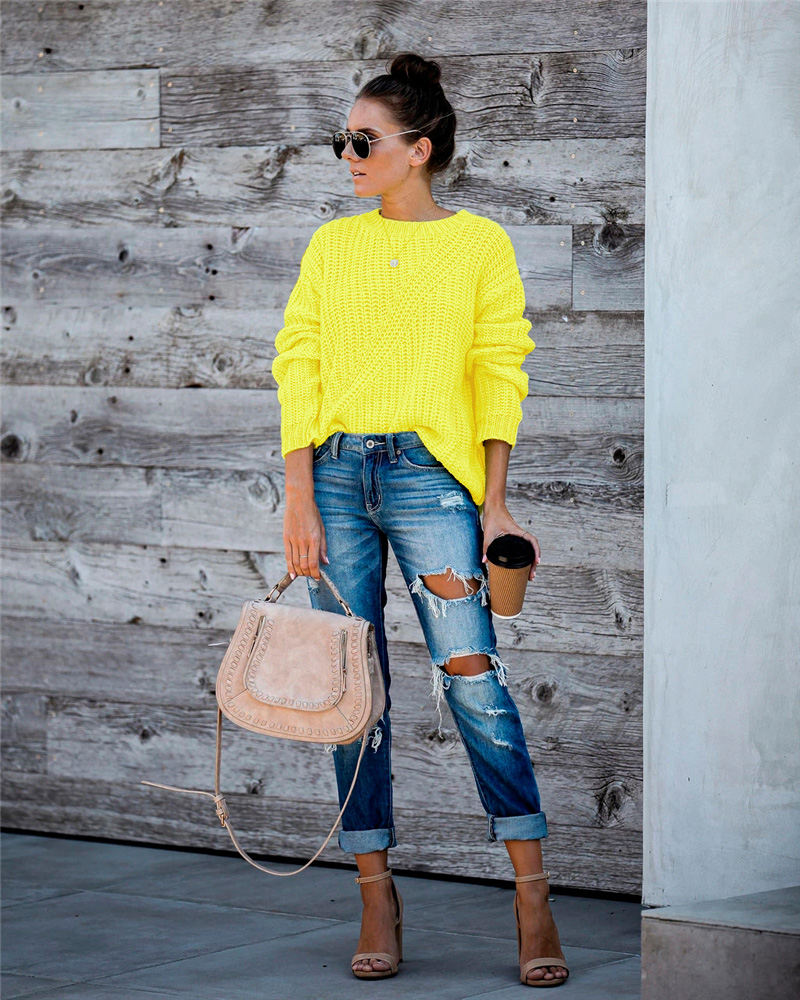 Fashion Temperament Commuter Round Neck Long Sleeve Sweater Women