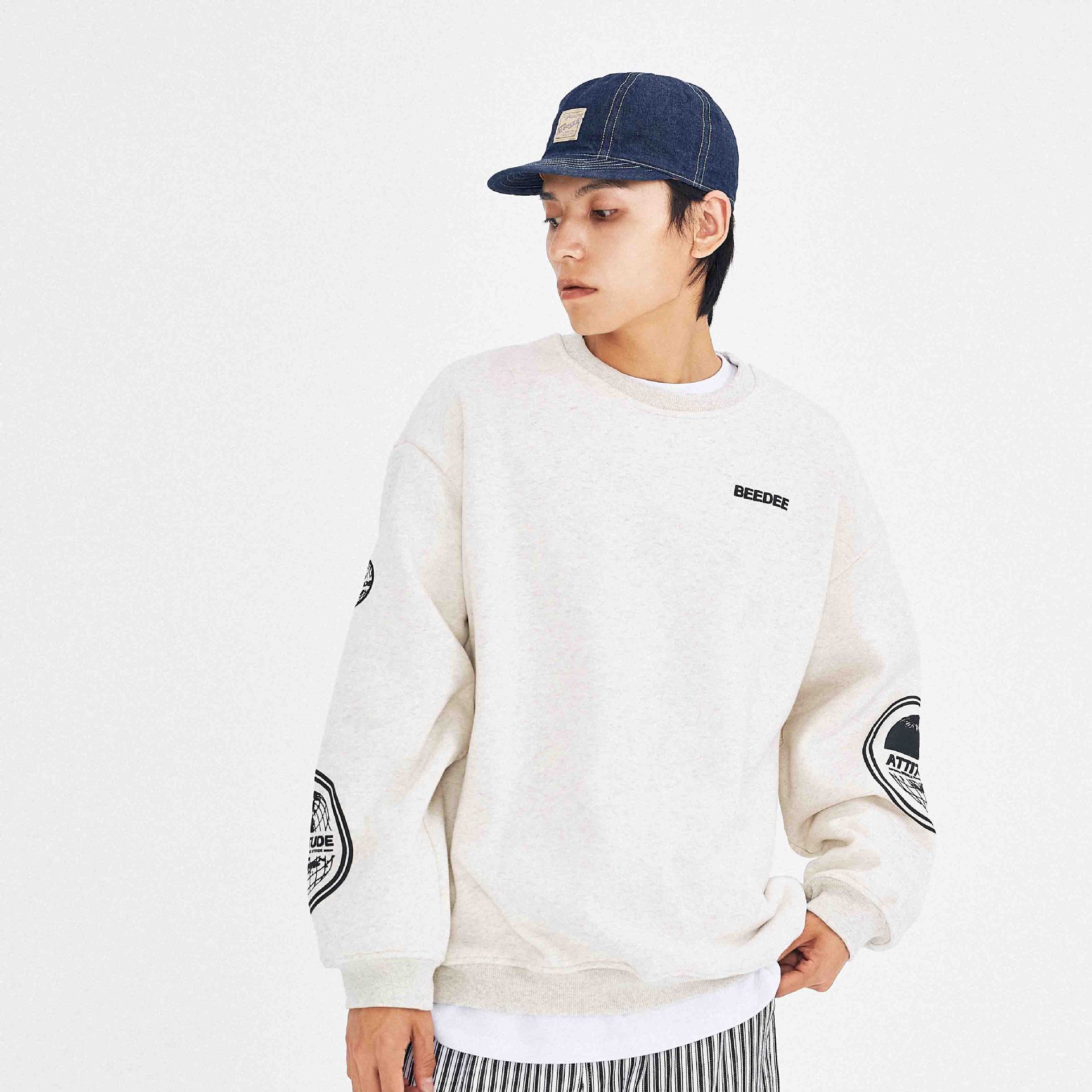 Styled Alphabet Earth Print Round Collar Hoodie