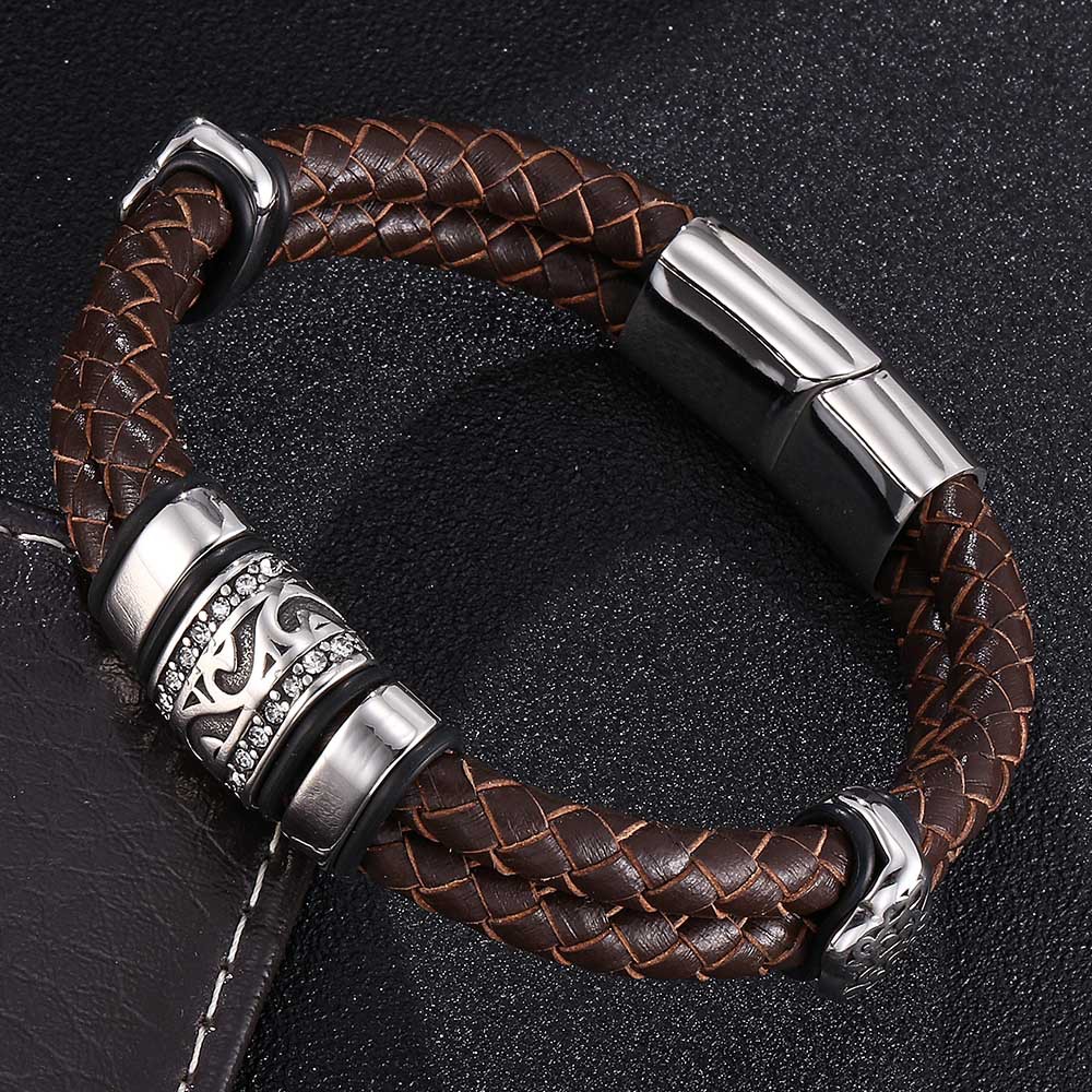 Stainless Steel Braided Leather Bracelet Metal Accessories