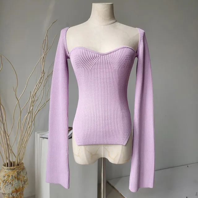 Palace Chest Support Type Slim Slimming Curve Hem Split Solid Color Sweater Sweater Purple - Shop at LoveMi