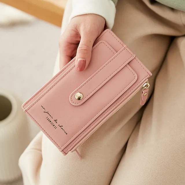 Anti Demagnetization Double Zipper Ultra Thin Wallet Pink - Shop at LoveMi
