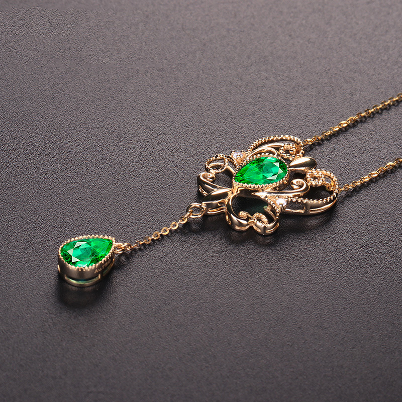 Emerald Color Treasure Hollow Pendant Necklace Women