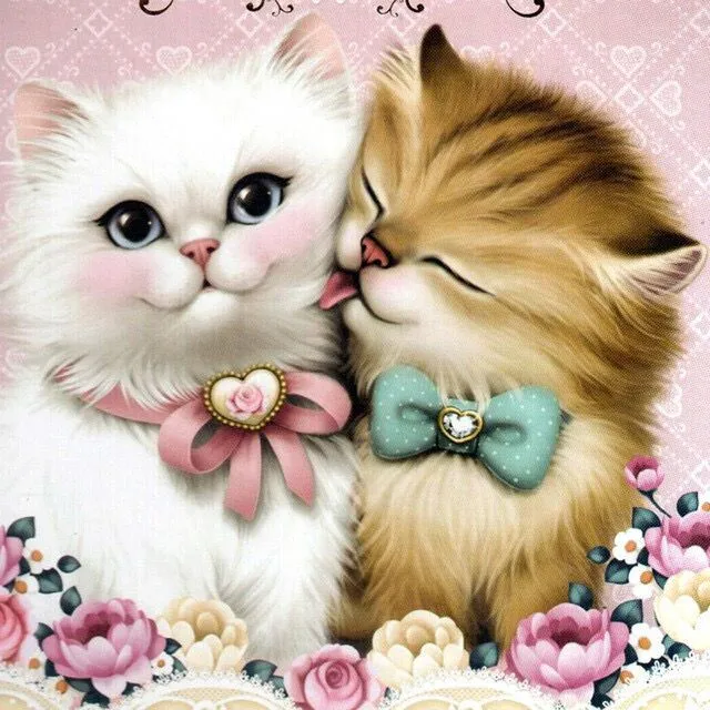 Diamond Drawing Living Room Small Lovers Cat Hand Cross Stitch Round Drill - Shop at LoveMi