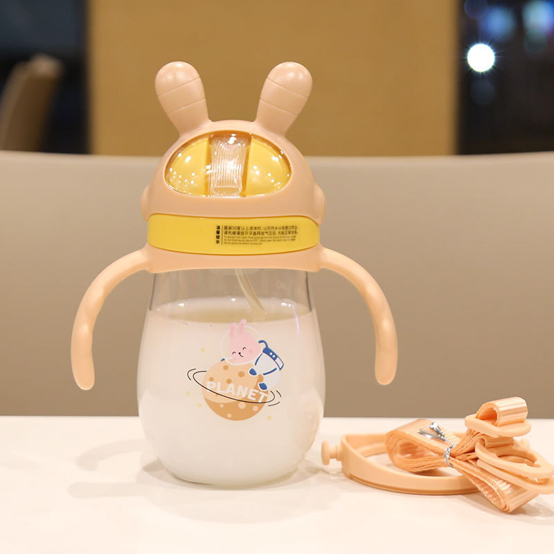Children Drinking Water Glass with Handle Gravity Ball Straw