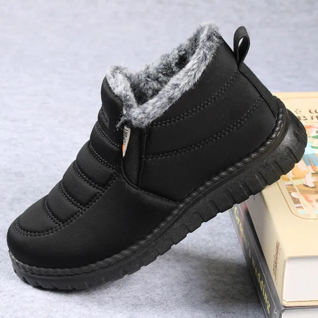 Mid cut Snow Boots Women's Rabbit Fur Plus Velvet Women's Cotton Shoes Black - Shop at LoveMi