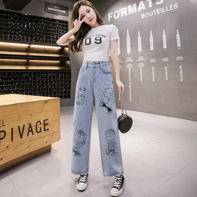 Women's High waist Straight leg Denim Trousers Light Blue - Shop at LoveMi