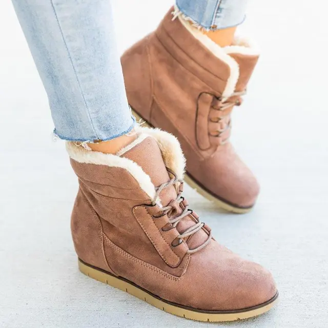 Large Size Short tube Snow Boots Women's Flat bottom Lace up Plus Velvet Women's Boots Pink - Shop at LoveMi