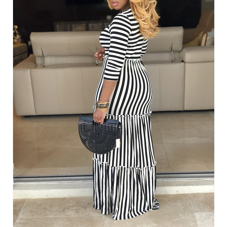 European And American Sexy Women's Printed Striped Mopping Dress