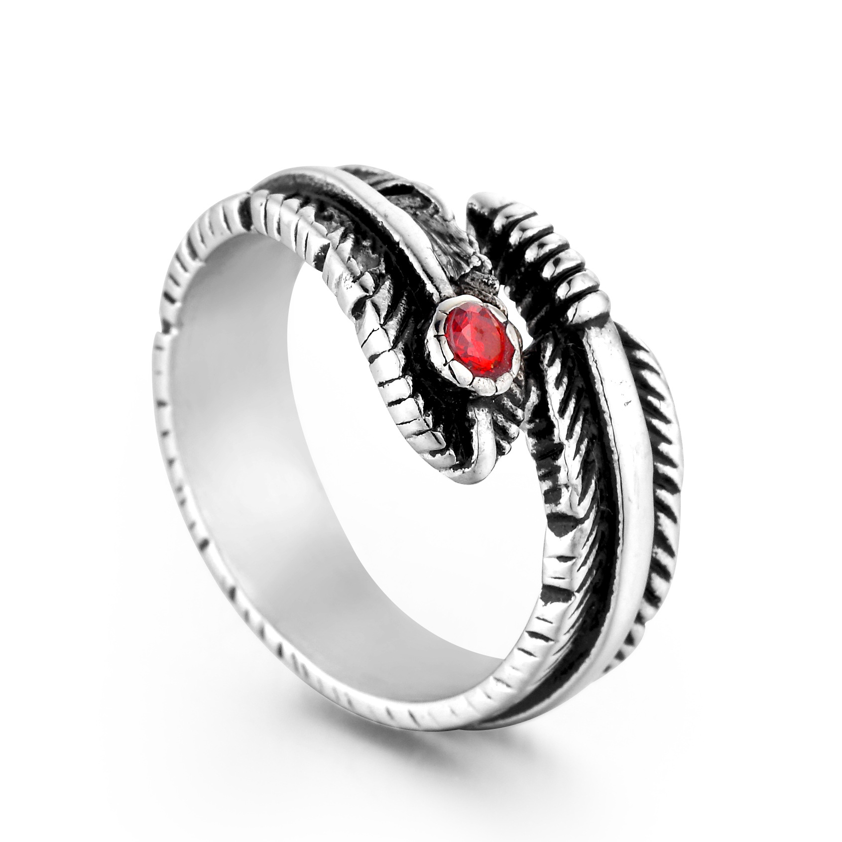 Titanium Steel European And American Feather Personality Ring
