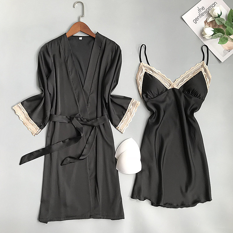 Two-piece Nightdress With Lace Breast Pad And Suspenders