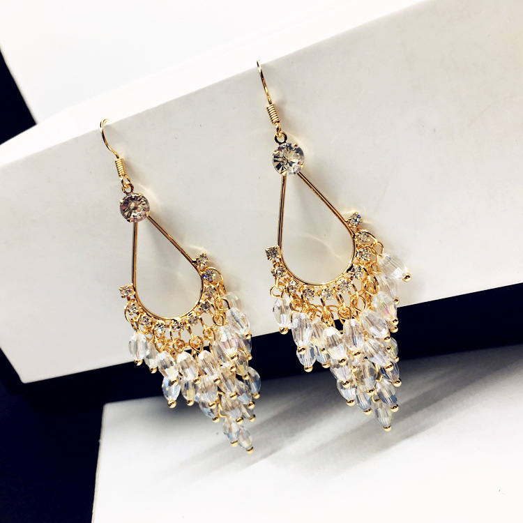 Bohemia Long Style Water Drop Crystal Earrings