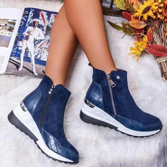 Side Zipper Rubber PU Mid Heel Low Sleeve Fashion Boots Blue - Shop at LoveMi
