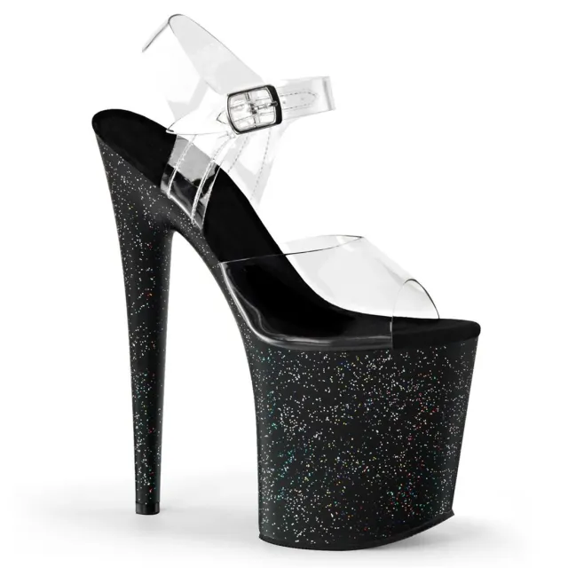 Rainbow Dot Glitter Waterproof Platform Stiletto Heels Black - Shop at LoveMi
