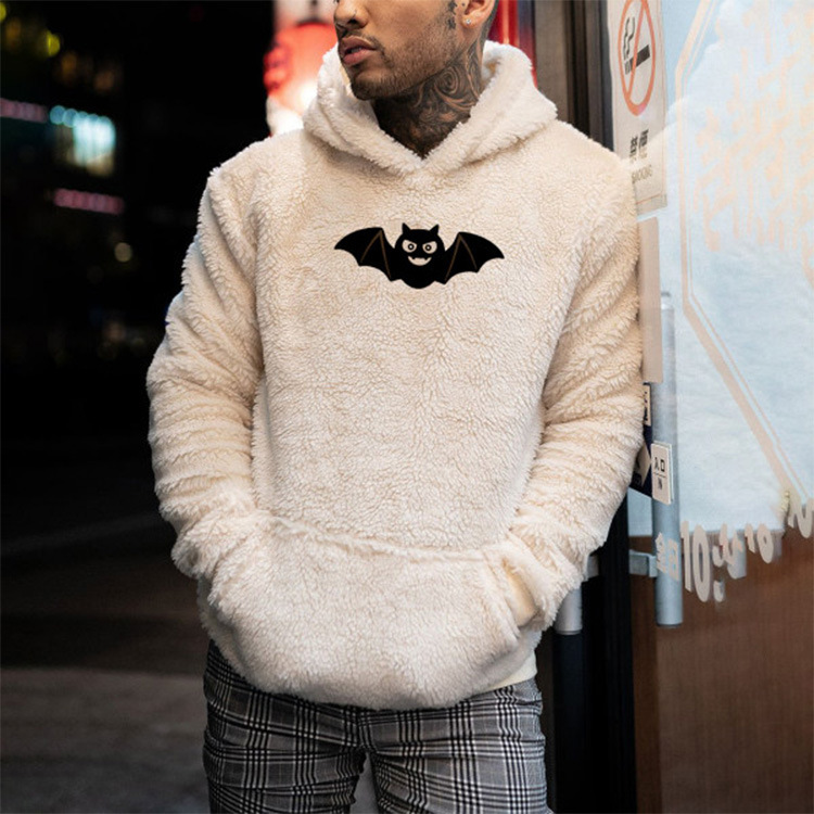 Men's Sweater Bat Printed Plush Hooded Sweater