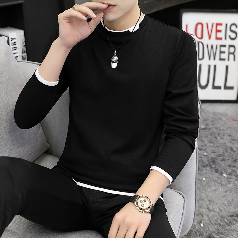 Long-sleeved Cotton Round Neck Fake Two-piece Sweater