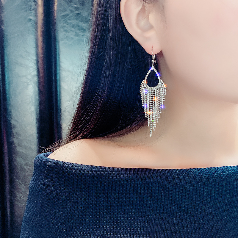 Temperament Long Full Diamond Tassel Earrings