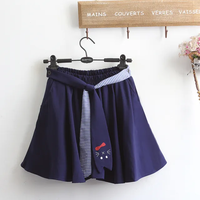 Japanese soft girl navy lace sailing embroidered skirt Blue - Shop at LoveMi