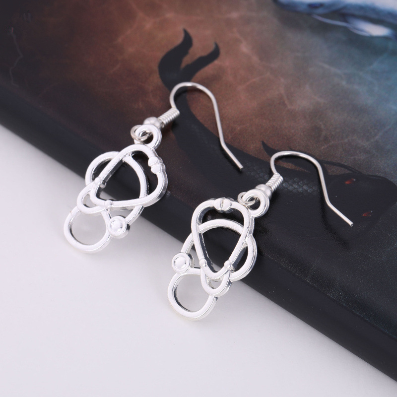 Simple Silver Stethoscope DIY Pendant Earrings