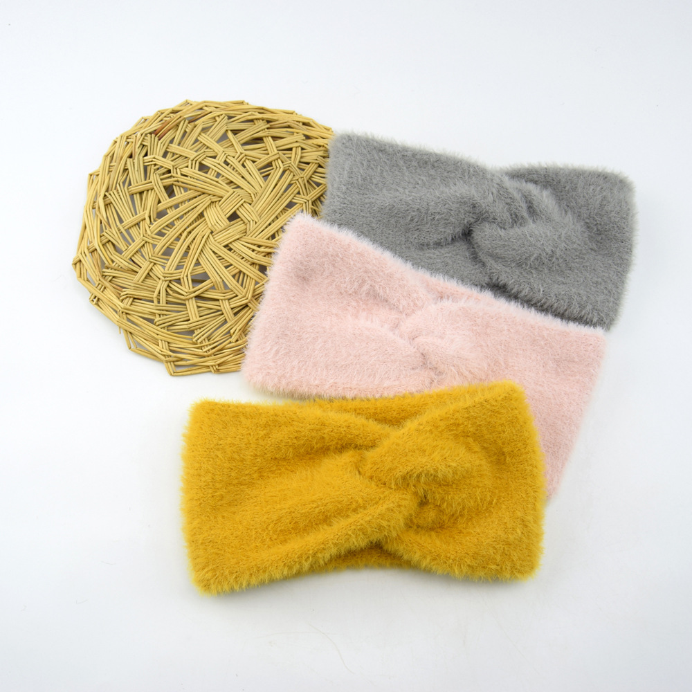 Cross Knit Headband In Imitation Of Mink Hair