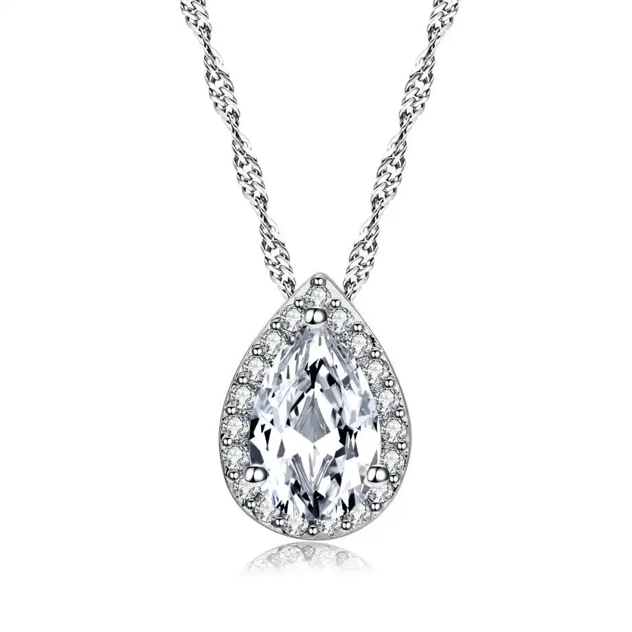 Platinum-Plated Drop Zircon Necklace And Earring Set