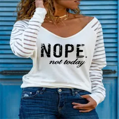 Printed V-Neck Long Sleeve All-Match Bottoming T-Shirt - 1Style-3Xl - View 1