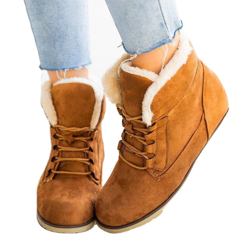 Large Size Short-tube Snow Boots Women's Flat-bottom Lace-up Plus Velvet Women's Boots