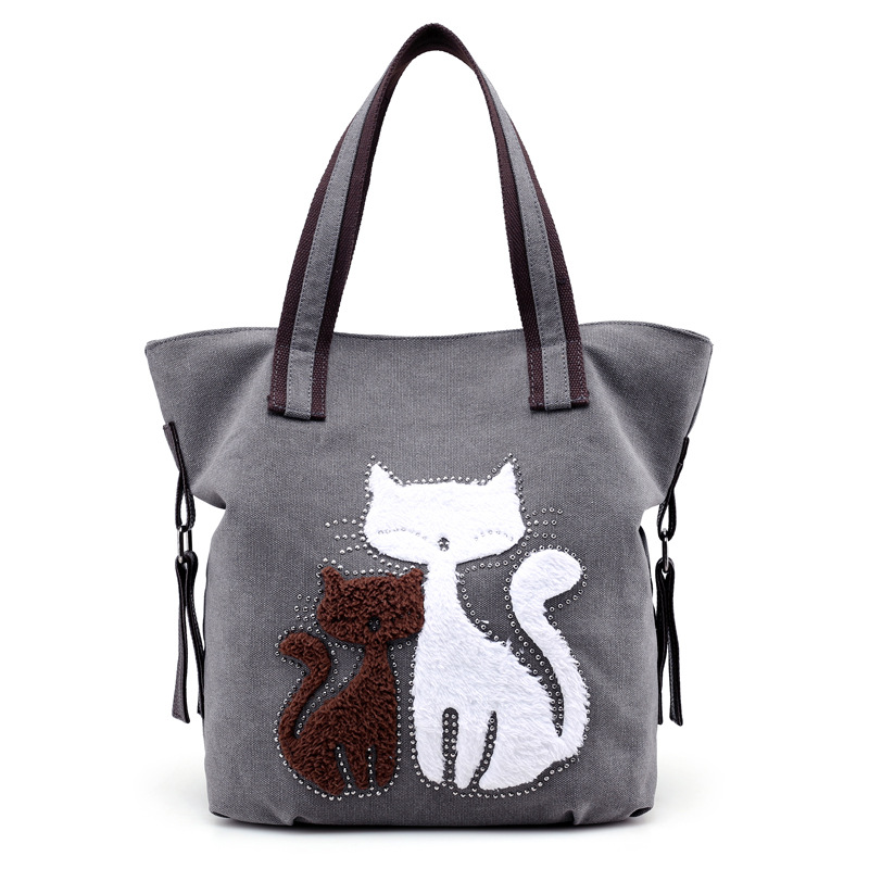 Cat Embroidered One-Shoulder Canvas Bag Lady — image 1