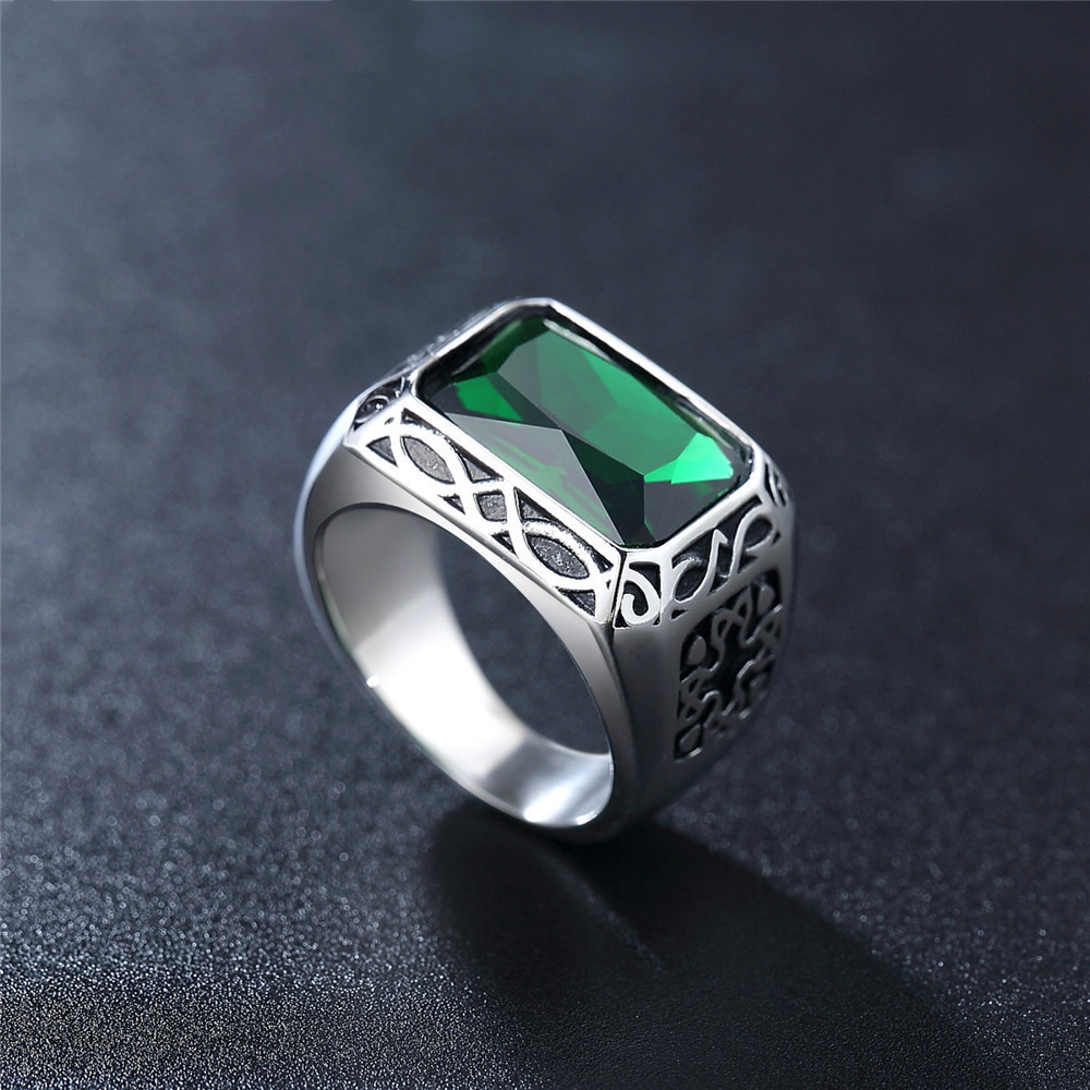 Personalized Retro Punk Emerald Men's Titanium Steel Ring