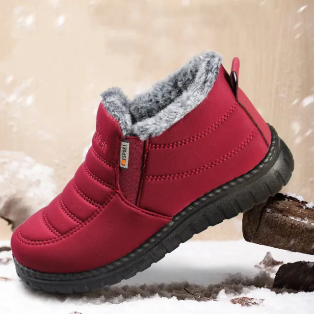 Mid cut Snow Boots Women's Rabbit Fur Plus Velvet Women's Cotton Shoes Red - Shop at LoveMi