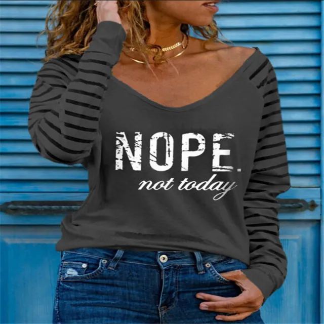 Printed V Neck Long Sleeve All Match Bottoming T Shirt 3Style - Shop at LoveMi