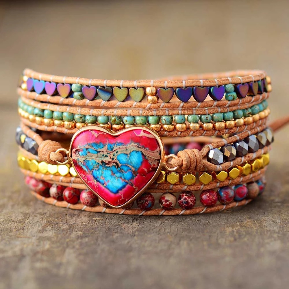 Ethnic Style Love Accessories Mixed Stone Multilayer Braided Bracelet