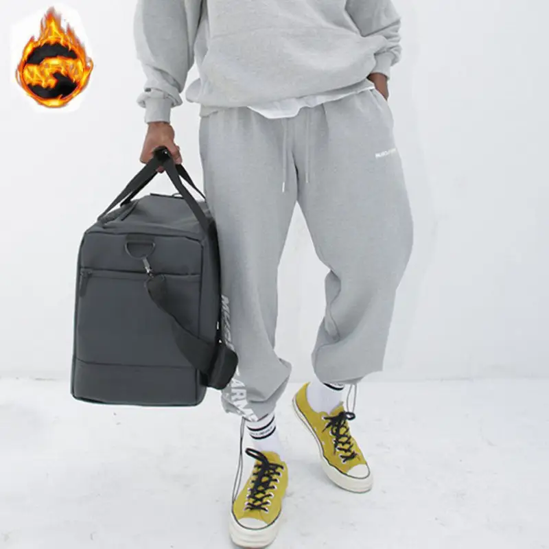 Fall Winter Fleece Men's Straight Drawstring Pants
