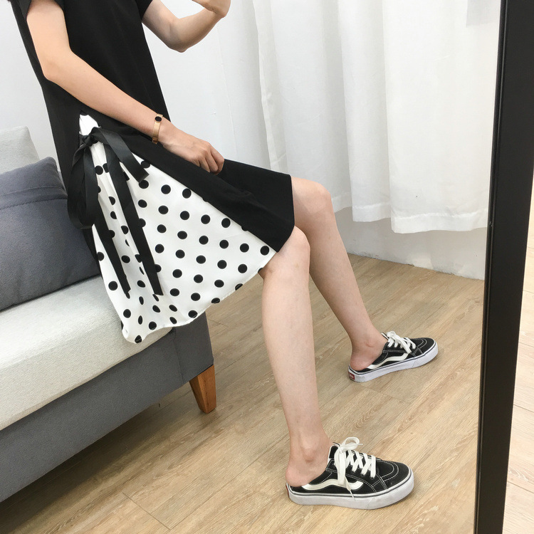 Side Lace Polka-Dot Chiffon Patchwork Dress