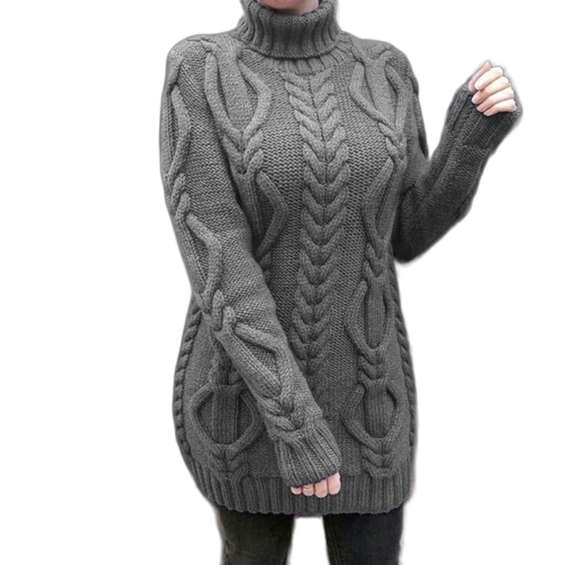 Sweater Women's High Neck Knitted Sweater Long Solid Color Sweater Coat