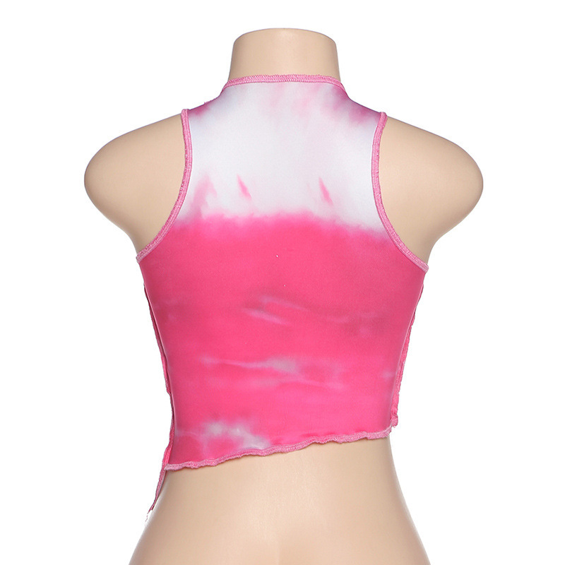 Contrast Stitching Round Neck Slim-Fit See-Through Mesh Camisole