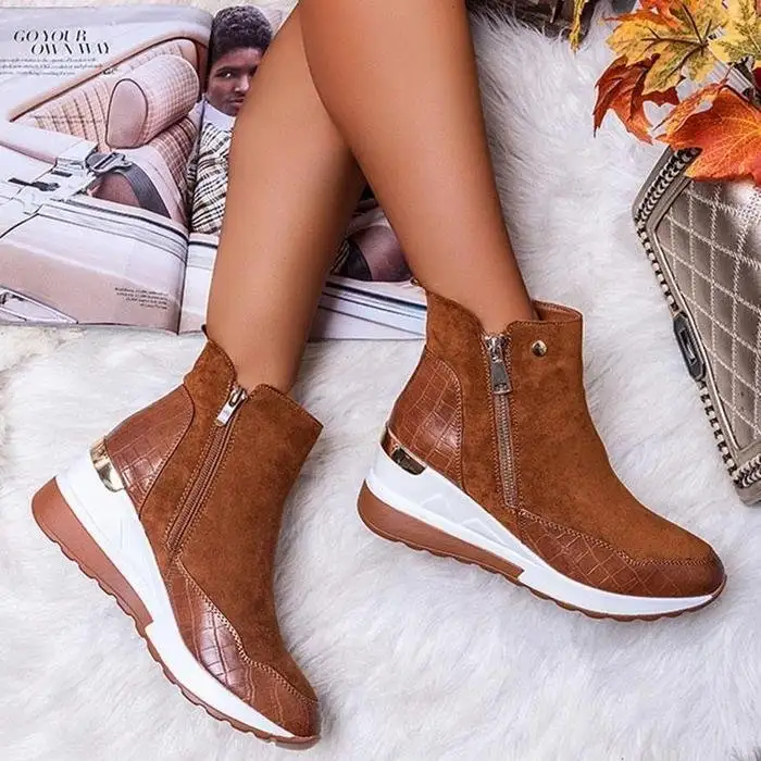Side Zipper Rubber PU Mid Heel Low Sleeve Fashion Boots