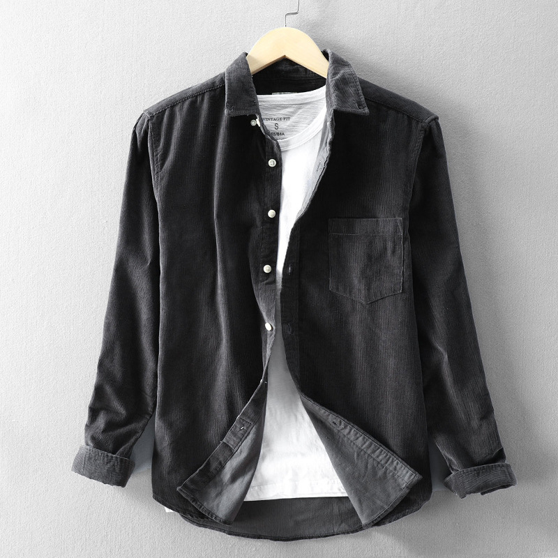 Men's Long-Sleeved Corduroy Shirt With Lapel