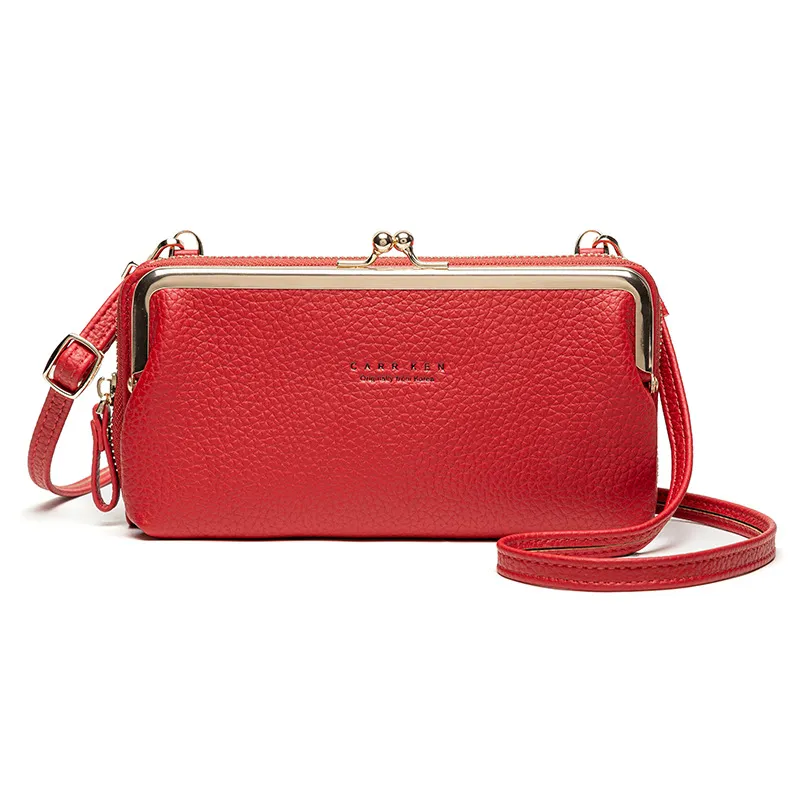 Korean Style Horizontal Lychee Pattern Diagonal Bag - Red