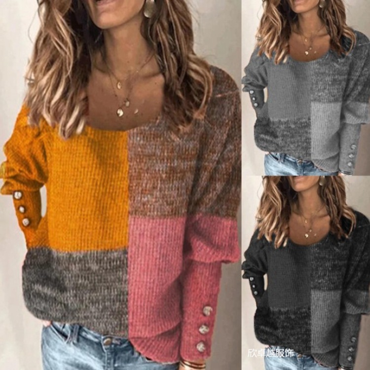 Pullover Round Neck Long Sleeve Contrast Women's Top