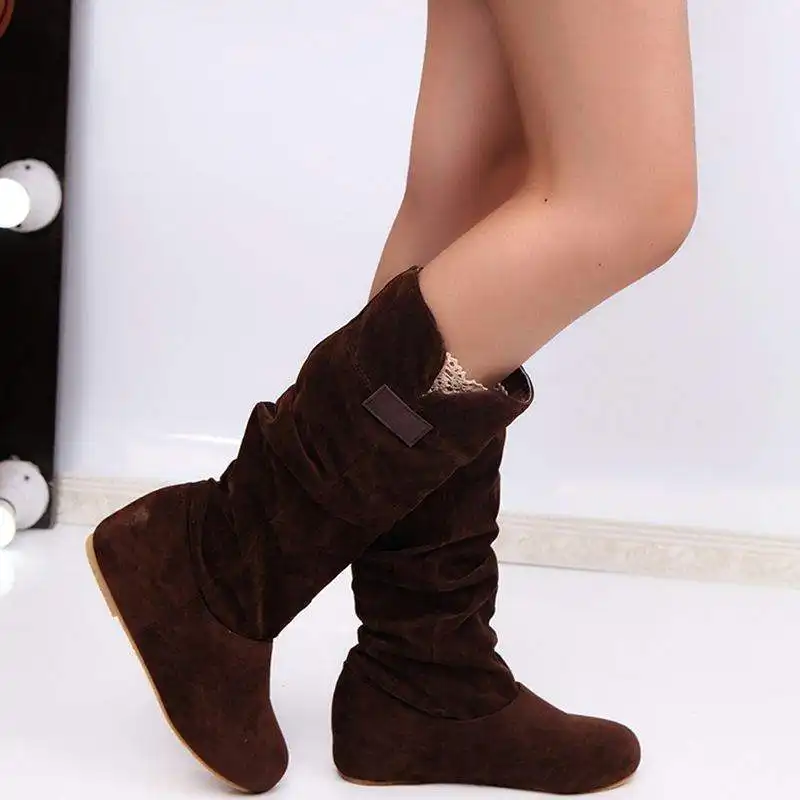 New Large Size Long Tube Plus Velvet Lace Trim Lining Knight Boots