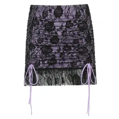 Double Stitching Lace Wrap Hip A-Line Skirt Female Bottoming Skirt - Purple - View 1